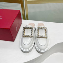 VIV' RANGERS MULES IN WHITE CALFSKIN CRYSTAL BUCKLE