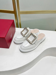 VIV' RANGERS MULES IN WHITE CALFSKIN CRYSTAL BUCKLE