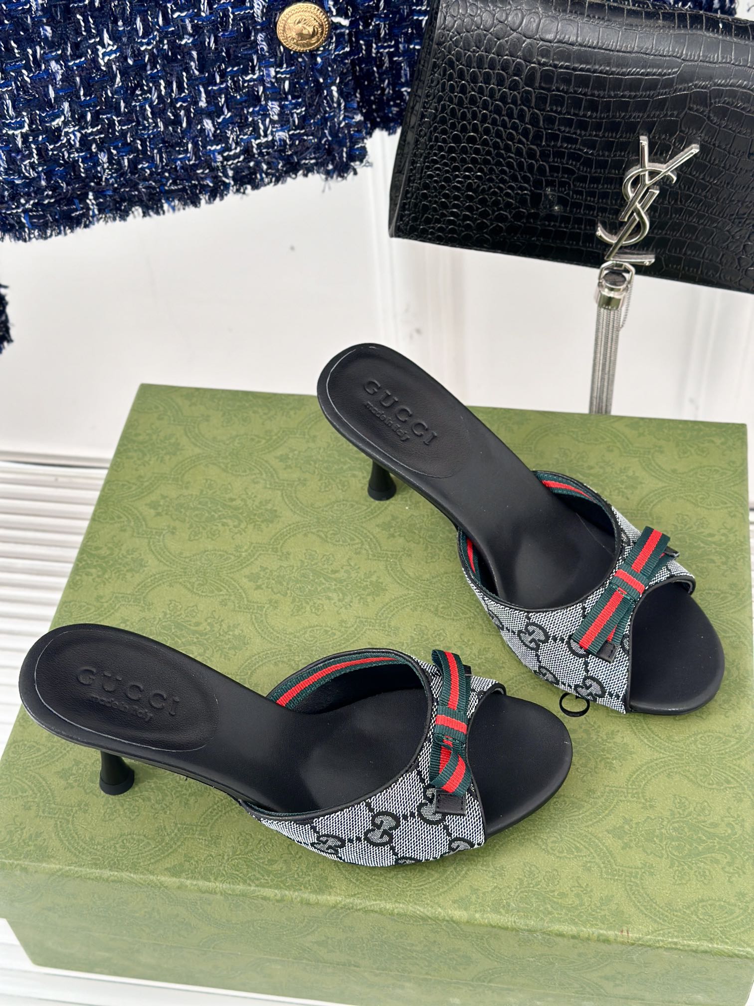 GG Vintage High Heel Slippers Black