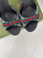 GG Vintage High Heel Slippers Black