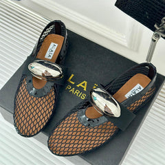 ALAIA MARY JANE SHOES IN BLACK MESH WITH SILVER HARDWARE