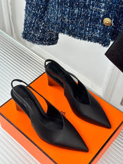 HIGH HEEL 75 MM POINTED- TOE SANDAL IN BLACK CALFSKIN