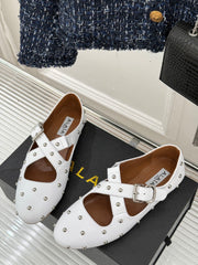 CROSSED STRAP BALLET FLATS IN WHITE CALFSKIN