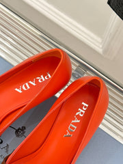 KITTEN HEEL PUMPS IN BROWN MIX ORANGE CALFSKIN