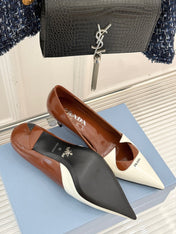 KITTEN HEEL PUMPS IN WHITE MIX BROWN CALFSKIN