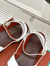 SANDALS THICK SOLE CROSS STRAP IN WHITE AND BROWN CALFSKIN