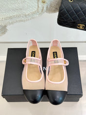 FLAT SHOES IN PINK MESH AND BLACK LAMBSKIN