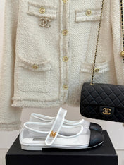 FLAT SHOES IN WHITE MESH AND BLACK LAMBSKIN
