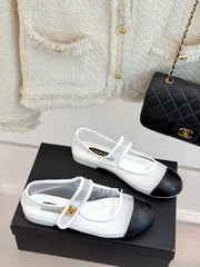 FLAT SHOES IN WHITE MESH AND BLACK LAMBSKIN