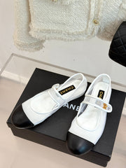 FLAT SHOES IN WHITE MESH AND BLACK LAMBSKIN