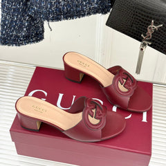 MID-HEEL MULE IN RED CALFSKIN