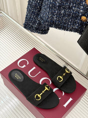 SLIDE SANDALS IN BLACK FABRIC EMBOSSED LOGO