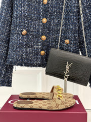 SLIDE SANDALS IN DARK BEIGE FABRIC EMBOSSED LOGO