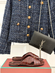 LP SANDALS 25S IN MAHOGANY RED LAMBSKIN SNAKE EMBOSSING