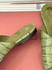 LP SANDALS 25S IN MOSS GREEN LAMBSKIN SNAKE EMBOSSING