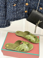 LP SANDALS 25S IN MOSS GREEN LAMBSKIN SNAKE EMBOSSING