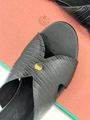 LP SANDALS 25S IN BLACK LAMBSKIN SNAKE EMBOSSING