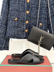 LP SANDALS 25S IN BLACK LAMBSKIN SNAKE EMBOSSING