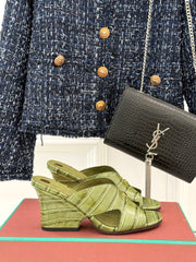 LP HIGH HEEL 25S IN MOSS GREEN LAMBSKIN SNAKE EMBOSSING