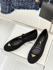 PRADA 25S SOFT PADDED BALLERINAS IN BLACK SUEDE