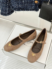 PRADA 25S SOFT PADDED BALLERINAS IN BROWN SUEDE