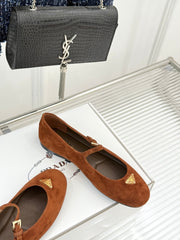 PRADA 25S SOFT PADDED BALLERINAS IN BURNT ORANGE SUEDE