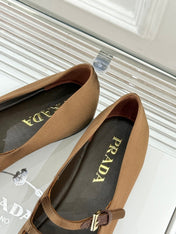 PRADA 25S DOUBLE STRAP BALLERINAS IN DARK BROWN SATIN