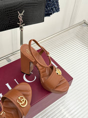GUCCI 26S HIGH-HEELED SANDALS 120 MM IN BROWN CALFSKIN