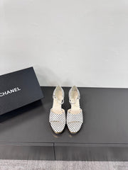 BLOCK HEEL SANDALS WHITE POLKA DOT SHEEPSKIN