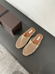 ALAIA FLAT MULES IN BEIGE MESH FISHNET