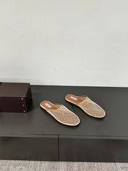 ALAIA FLAT MULES IN BEIGE MESH FISHNET