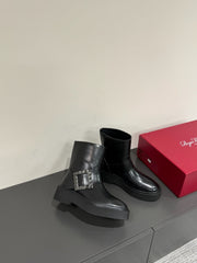 VIV' RANGERS CHELSEA ANKLE BOOTS IN BLACK CALFSKIN WITH BLACK CRYSTAL BUCKLE