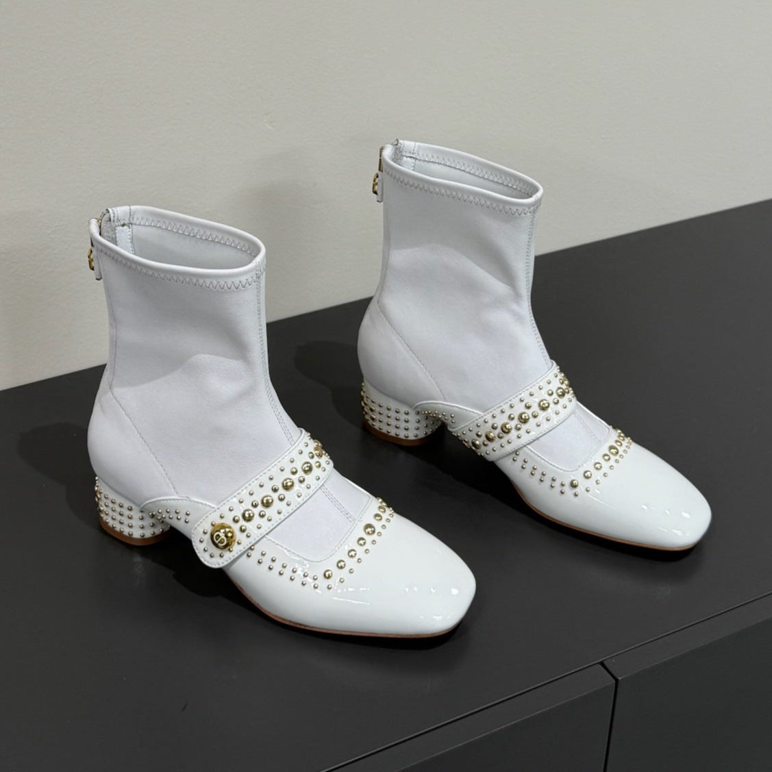 BELLE-D HEELED ANKLE BOOT WHITE PATENT CALFSKIN