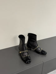 BELLE-D HEELED ANKLE BOOT BLACK PATENT CALFSKIN