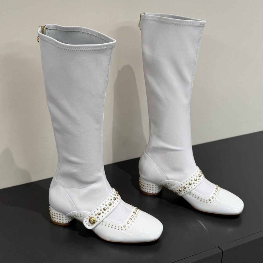 BELLE-D HEELED BOOT WHITE PATENT CALFSKIN