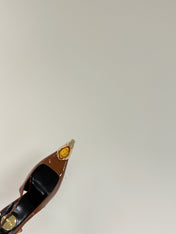 ORANGE GEM-STUDDED SLINGBACK PUMPS IN BRONZE BROWN PATENT CALFSKIN