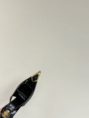 BLACK GEM-STUDDED SLINGBACK PUMPS IN BLACK PATENT CALFSKIN
