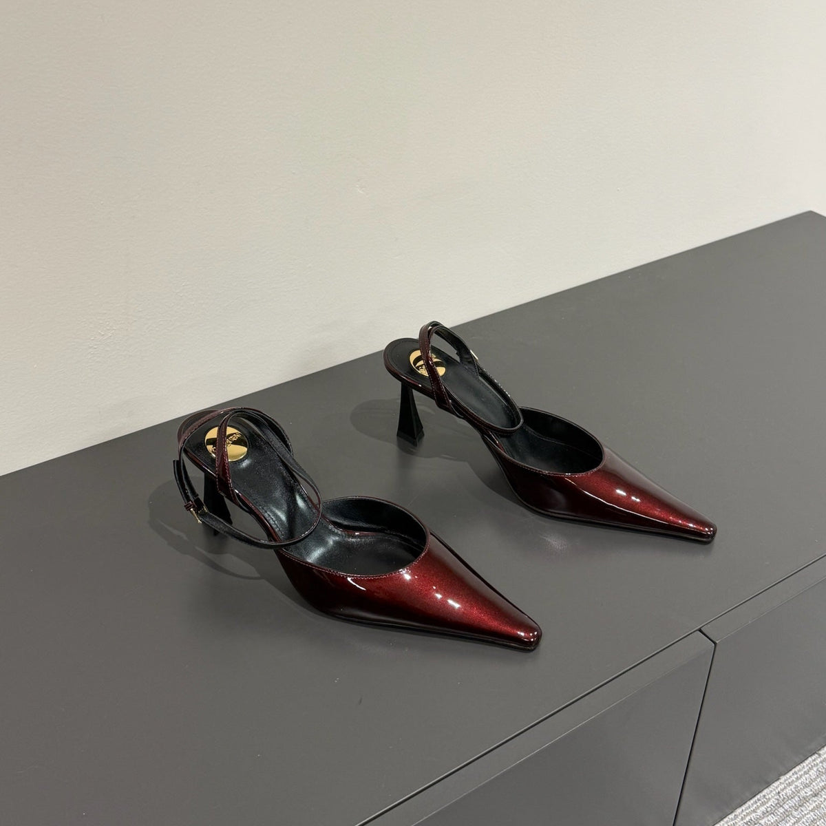 AIMÉE SLINGBACK PUMPS IN WINE RED GLOSSY LAMBSKIN
