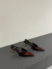 LEE SLINGBACK MID PUMPS IN WINE RED SHINY CALFSKIN