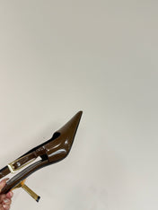 LEE SLINGBACK MID PUMPS IN BARK BROWN SHINY CALFSKIN