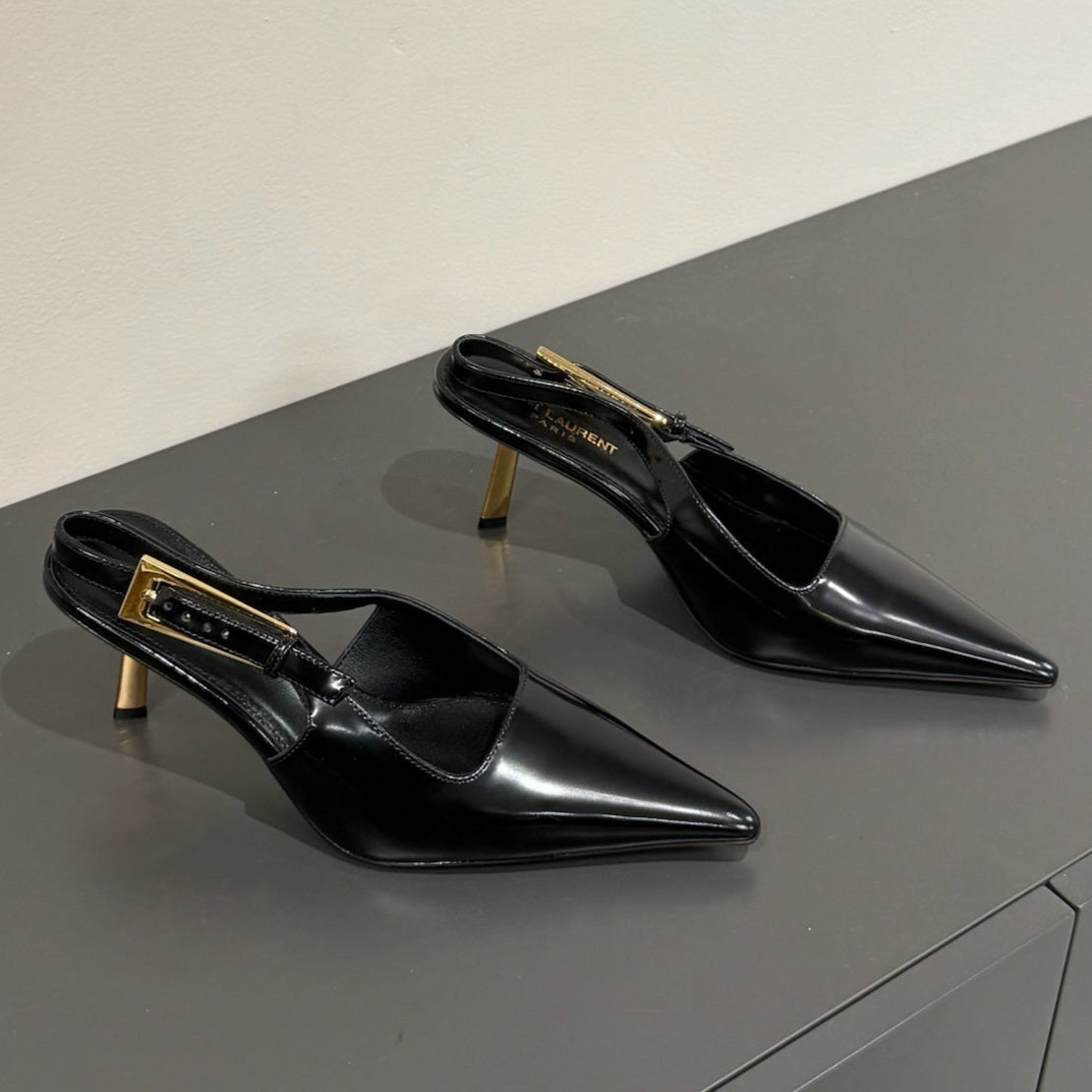 LEE SLINGBACK PUMPS 75 MM IN BLACK PATENT CALFSKIN