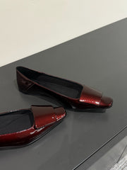 BALLERINA FLATS IN MAHAGANY RED PATENT CALFSKIN