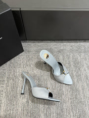 YSL HIGH HEEL 25S 100 MM IN LIGHT SLATE BLUE LAMBSKIN
