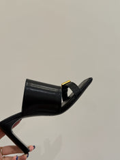 BALENCIAGA 25S HIGH-HEELED SANDALS IN BLACK CALFSKIN WITH GOLD HARDWARE