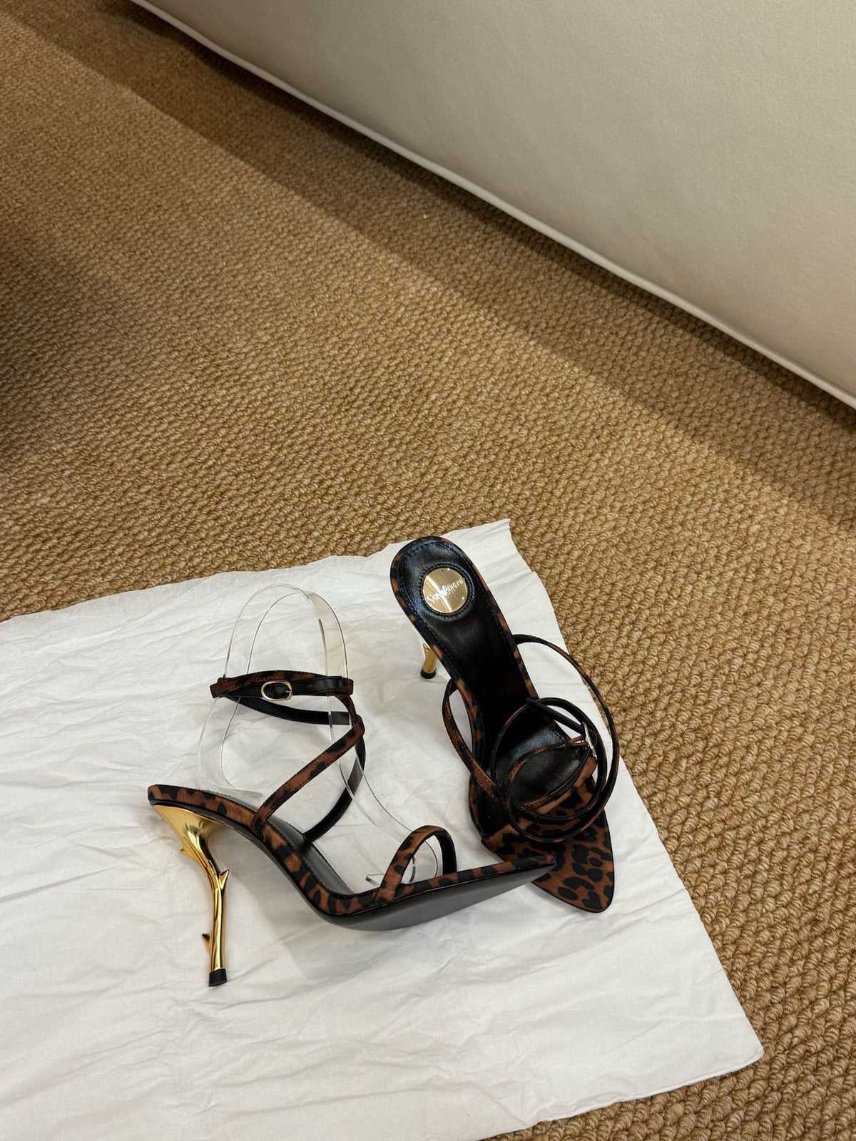 YSL HIGH HEEL SANDALS 25S IN LEOPARD PRINT LAMBSKIN