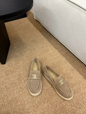 CHANEL 26S LOAFER IN TAUPE BROWN SUEDE CC LOGO
