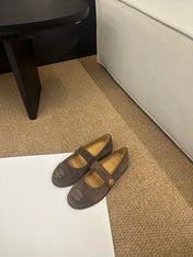 CHANEL 26S MARY JANE FLATS IN BROWN SUEDE CC LOGO