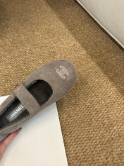 CHANEL 26S MARY JANE FLATS IN TAUPE BROWN SUEDE SHEARLING LINING CC LOGO