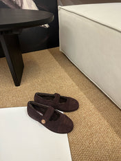 CHANEL 26S MARY JANE FLATS IN DARK BROWN SUEDE WITH CC LOGO