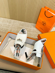 HEDEN MULE 80 WHITE CALFSKIN WITH PATTERN